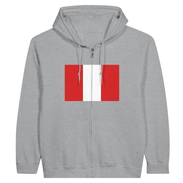 Hættetrøje - PIXELFORMA - Peru's flag - Grå - Langærmet - Unisex Grå XXL