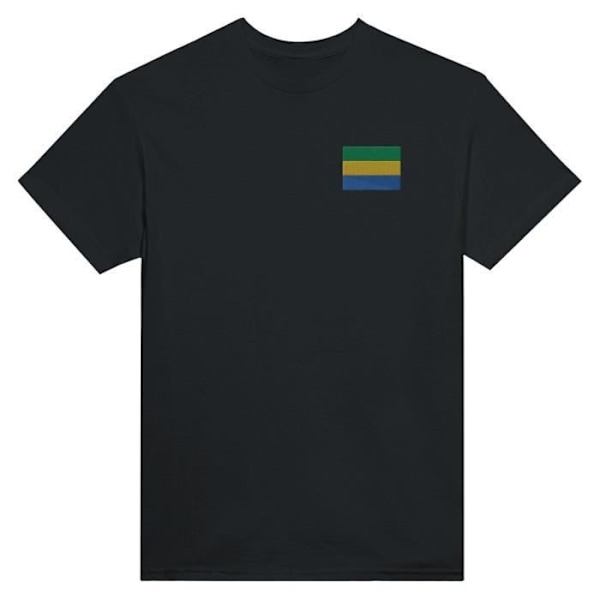 Gabon flagga broderi T-shirt i svart Svart jag