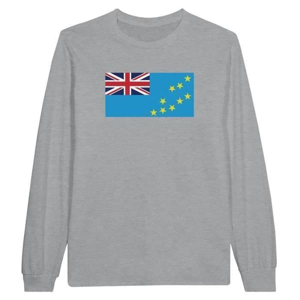 Langærmet T-shirt - PIXELFORMA - Tuvalu Flag - 100% bomuld - Grå - Langærmede Grå XXL