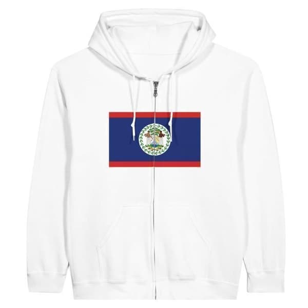 Sweatshirt med huva - PIXELFORMA - Belize flagga - Vit - 50% bomull - 1999% polyester Vit XL