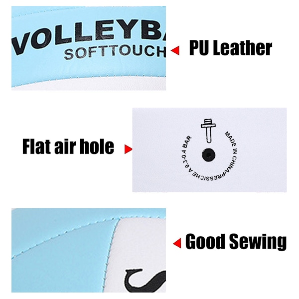 Officiell volleyboll, tjockare PU, vattentät, explosionssäker, för barn, flickor, pojkar, inomhusträning, utomhusspel, sandstrand, pool Blue and white