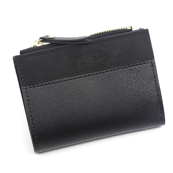 Liten plånbok för kvinnor, smal läder bifold främre fack för kvinnor, svart