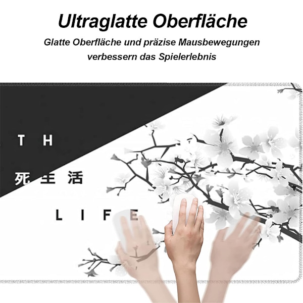Ultra Smooth Gaming Musmatta, 80X30 Cm Svart Vit Körsbärsblom för Precisionskontroll, Stabil Halkfri Bas för Stabila Spelsessioner