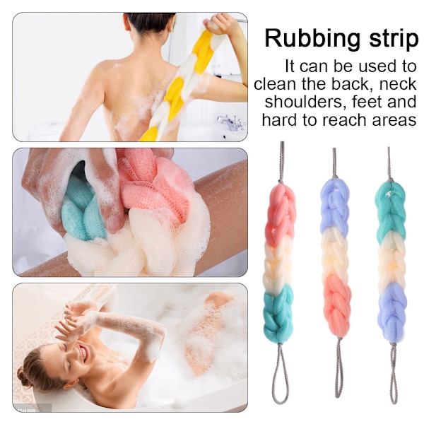 3-pack långa stretch ryggsvampar med rep dusch mesh svamp exfolierande kroppsskrubb loofah för män kvinnor