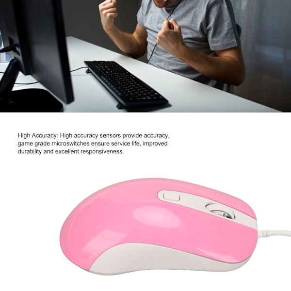 Trådbunden Gamingmus RGB Bakgrundsbelyst 3500DPI 4 Knappar Ergonomisk Design Trådbunden Datormus Rosa