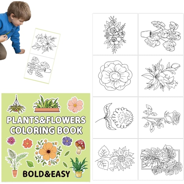 Färgläggning av växter och blommor | Kreativ färgläggningbok | Målarböcker, bärbar stressreducerande bok, lugnande färgläggningbok för