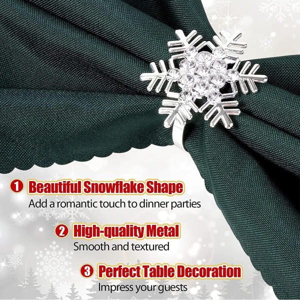 12st Snowflake Servettringar Jul Servettringar Hållare för silvery