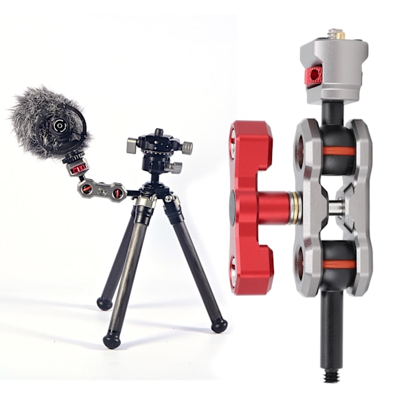 360 Graders Rotation Articulerande Arm Dubbelt Kulhuvud Justerbar Articulerande Arm med Infällbara Stift 1/4 Tums Skruv för Monitorer Mikrofoner