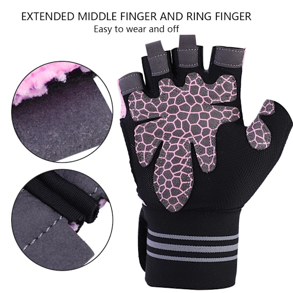 BOODUN 1 Par Halkskydd Sport Viktlyftning Halvfinger Skydd Gymhandskar (Rosa, L)