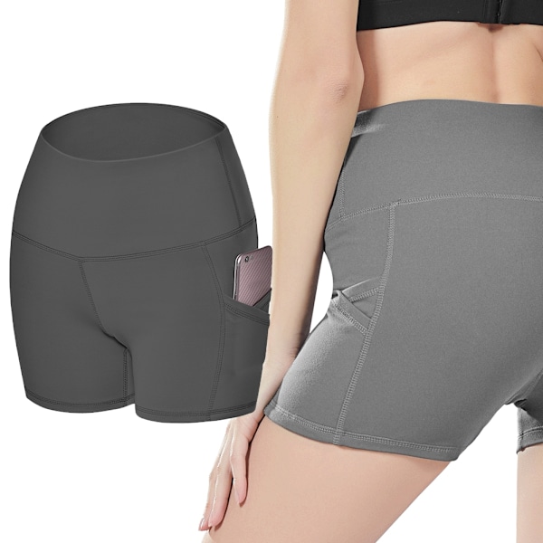 Elastiska sportbyxor med hög midja för damer, andningsbara shorts för yoga och löpning (Grå XXL)