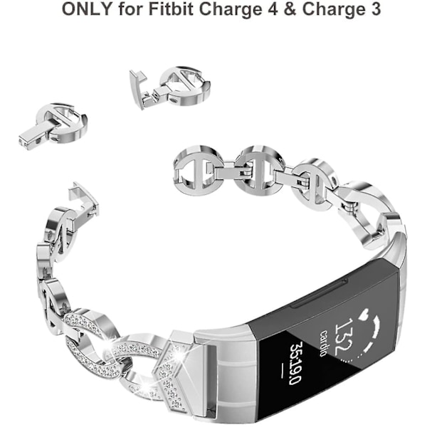 Kompatibel med Fitbit Charge 4-band/Charge 3-band för kvinnor Silver