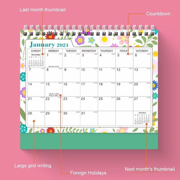 2024 Skrivbordskalender Stående Flip Desktop Kalender 2024, Januari Style1 KLB