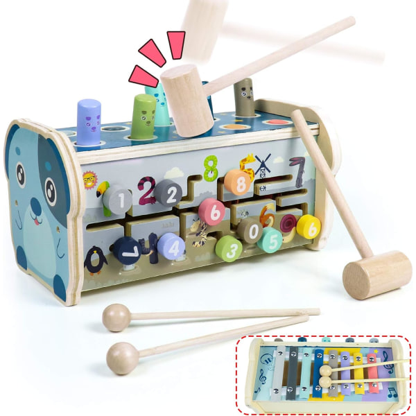 Fajiabao Hammerspiel Holz Klopfbank Hämmerchenspiel für Kinder Montessori Spielzeug 3 in 1 Klopfspiel mit Hammer Lernspielzeug Babyspielzeug