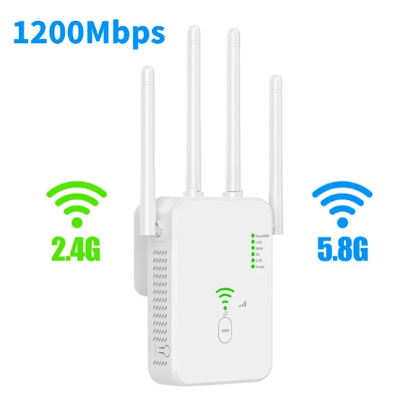 1200Mbps Trådlös WiFi Repeater WIFI Range Extender WiFi Signal Booster 5G 2.4G Dual-band Nätverksförstärkare WiFi Router 2.4G 5.8G 1200Mbps EU