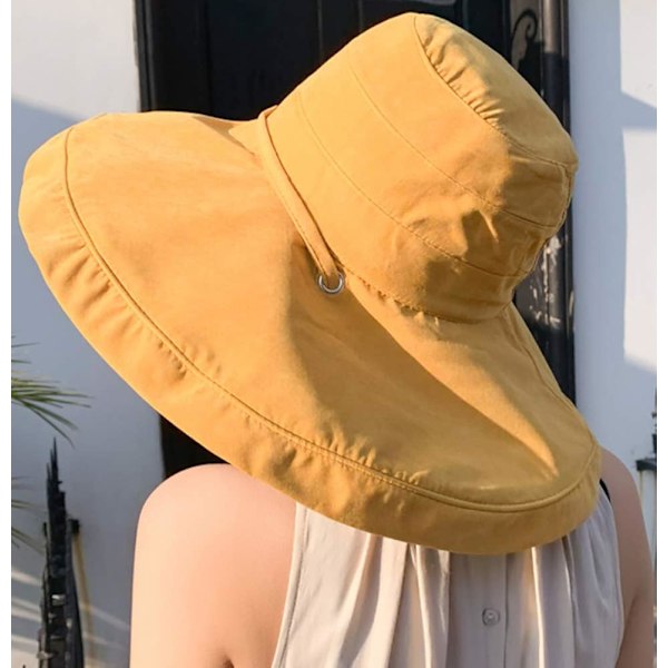 Solhatt för kvinnor, hopfällbar och vändbar bucket hat med UV-skydd, bredbrättad sommarhatt för stranden$Solhatt för kvinnor, bredbrättad sommarhatt för stranden Yellow