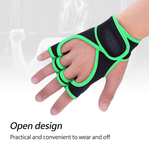 1 Par Halkskydd Sport Viktlyftning Halvfinger Skydd Gymhandskar (Grön, M)