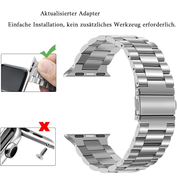 Solid Integrerad Anslutning Metall iWatch Armband, Uppgraderad Design Kompatibel Apple Watch Series, Justerbar Armbandslängd i Rostfritt Stål, Enkelt