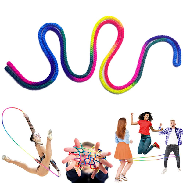 Gymnastikrep i nylon med regnbågsfärger, robust tävlingsrep för träning av hela kroppen