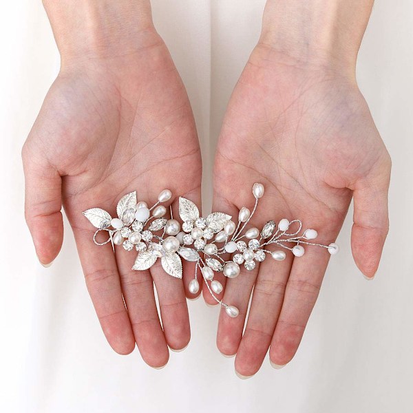 Brudklänning kristall hår slingor blomma blad huvudbonader brud hår accessoarer för kvinnor och flickor (Silver) sjx