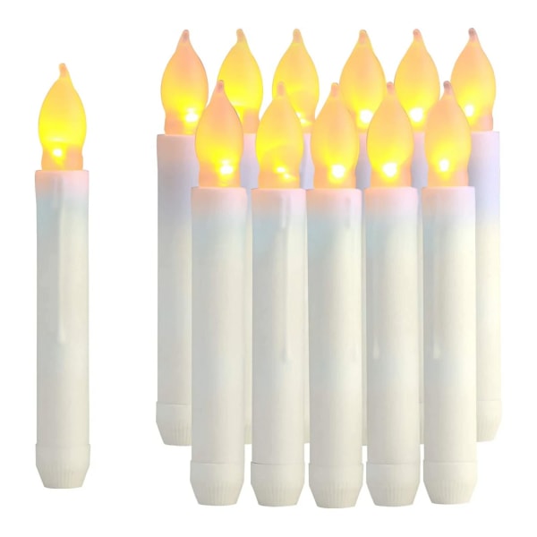 12 st 6,5 tum flamfria LED falska koniska ljus, batteridrivna ljusstakar med varm gul flimrande låga, elektrisk