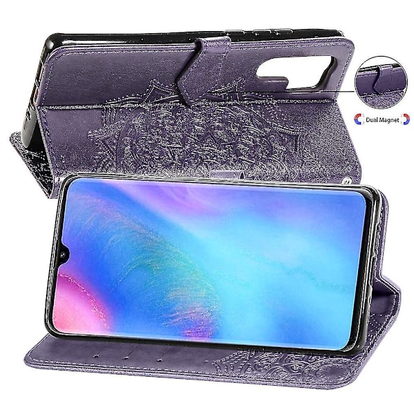 Nytt fodral kompatibelt med Huawei P30 Pro Cover Läder Plånboksfodral Präglad Mandala Magnetiskt Flip-skydd Stöttåligt - Violett