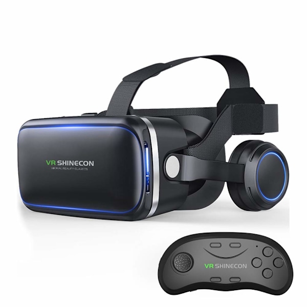 VR-headset med Bluetooth-fjärrkontroll, 3D Phase Sound-teknik för djup ljudupplevelse, flexibelt och justerbart huvudband för