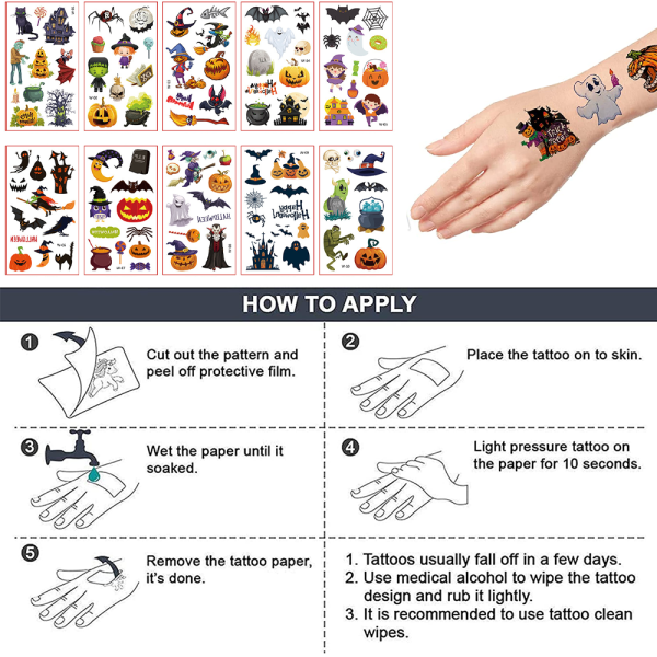10 st Halloween tecknade tatueringsklistermärken för barn style 1