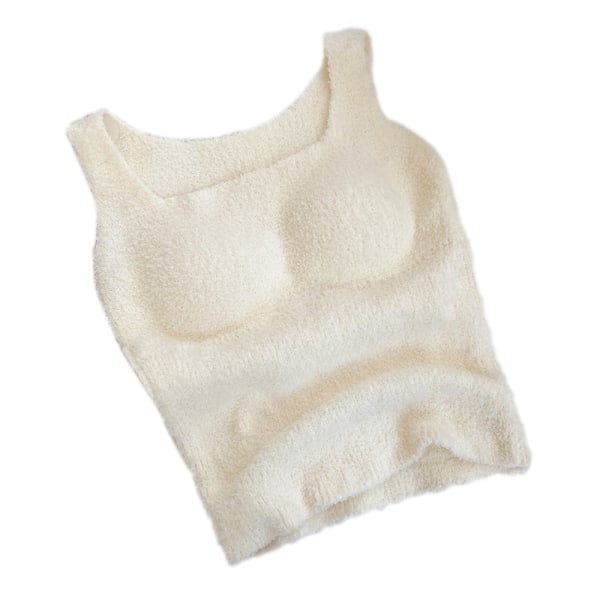 Fluffy Pyjamas Set Crop Tank Top Loungewear-White M