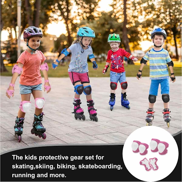 Knäskydd och armbågsskydd för barn/ungdomar med handledsskydd 3 i 1 Skyddsset för barn 3-14 år för skateboard, rullskridskoåkning, skidåkning Pink