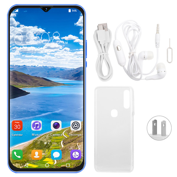 Nowa6pro Ansiktsigenkänning Fingeravtrycksupplåsning 6,5 tums Skärm 1440x3040 Dubbla Kort Dubbel Standby Smartphone 6+128G Blå 100‑240V