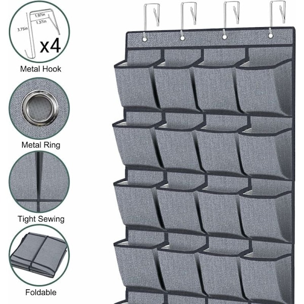 Elegant platsbesparande skohylla, hängande skoställ med non-woven tyg, skoförvaring över dörren med stora fickor, ventilerande meshdesign