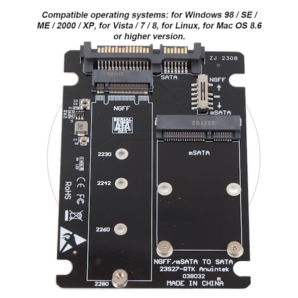 Högpresterande M.2 NGFF SSD till SATA-adapter, Slimmad designkonverterare för 2,5-tums SATA-kabinett, Stöder Intel Standard Interface & Plug And Play
