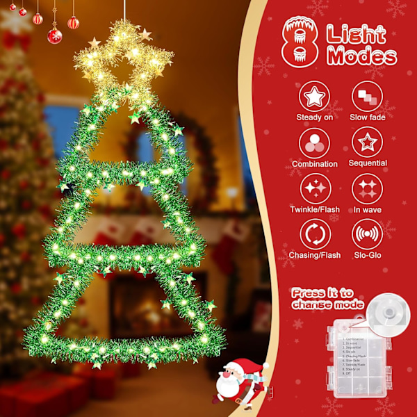 GlobaLink LED-julklappsträd, 110 LED, Vikbart Batteridrivet Ljus för Inomhus/Utomhusbruk warm white