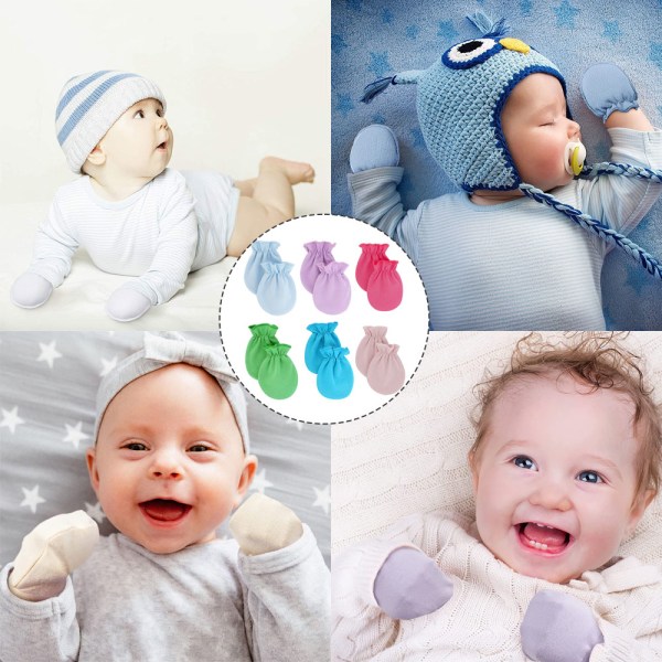 6 par nyfödd baby handskar i bomull Skrapfria handskar Neutral stil Newborn handskar för pojkar och flickor 0-6 månader gamla
