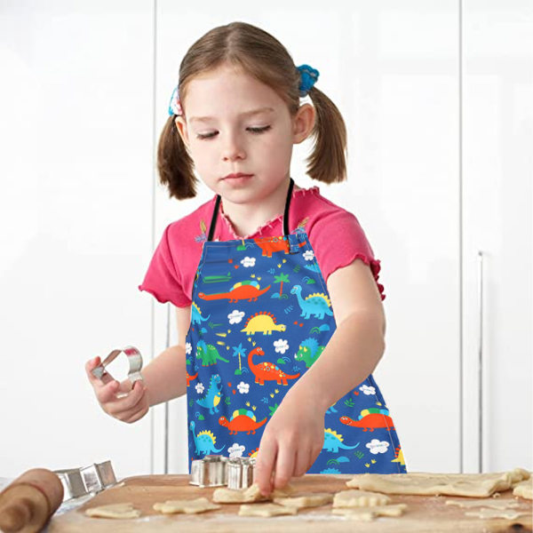 Barnförkläden för matlagning Toddler målning förkläde-canvas blå bakgrund dinosaurie