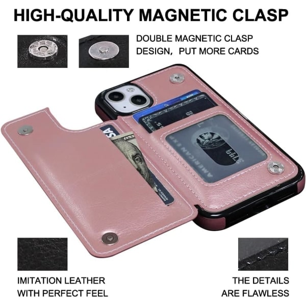 CQBB iPhone 13 med fodral Flip Mobiltelefon Pengaclip Premium PU-läder Stativ Kortplatser Dubbla magnetiska stötsäker tunn skyddsväska