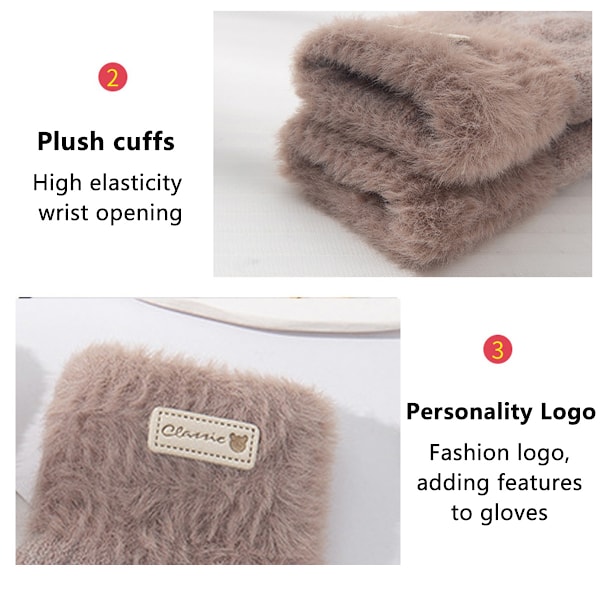 Dam Höst Vinter Handskar Damcykling Rader Varma Finger Enfärgad Pekskärm Fleece Förtjockad Stickad camel