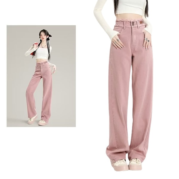 Dam Byxor Vida Ben Raka Ben Hög Midja Lös Bekväm Dam Långbyxor för Vardag Fest Resor Rosa S