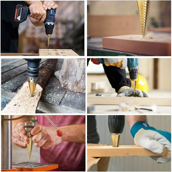 Snabbstål Stegborrar, 3st Hex Skaft för Snabbt Byte, Titanbelagd Flerstorleks Plåtskär, Plast- och Aluminiumborrning,