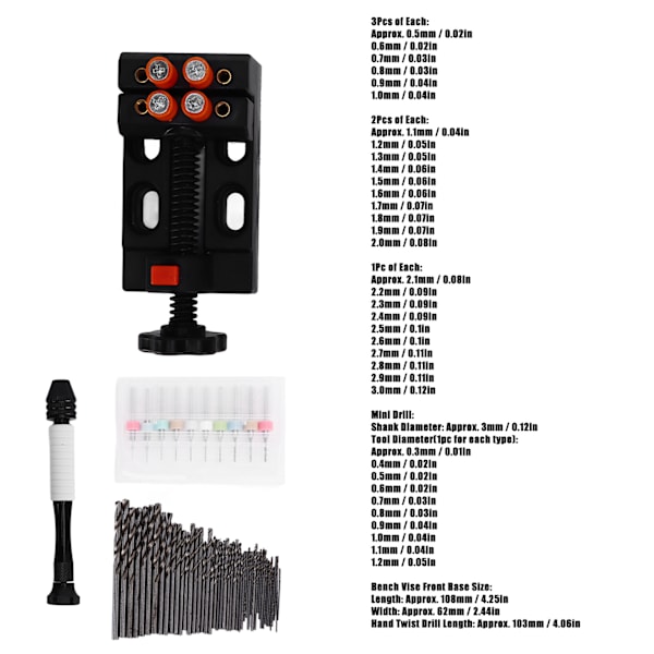 60 st handborrverktygssats vridborr 0,31,2 mm miniatyrborrbänk skruvstäd för hantverksutskärning