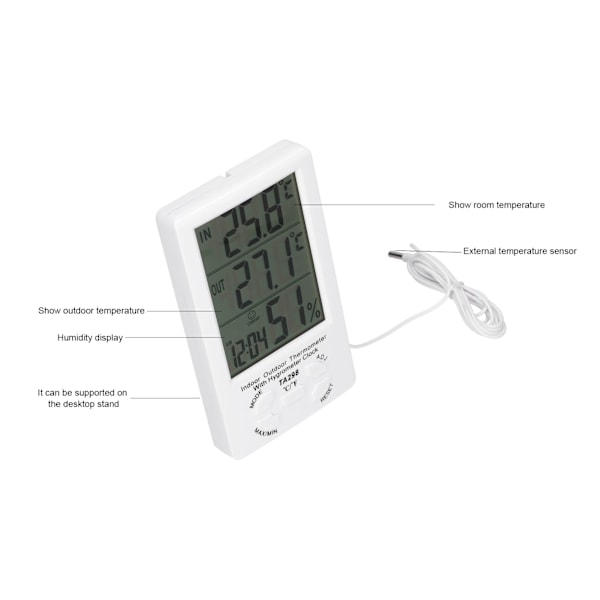 Digital Hygrometer Termometer För Inomhus Utomhus, Rumfuktighetstestare Med Visualiserad Stor LCD-skärm Och Enkel Installation För Hemmakontor