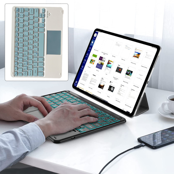Ultratunt trådlöst Bluetooth tangentbord med pekplatta - Universal uppladdningsbart tangentbord för iPad iOS Android Windows-enheter