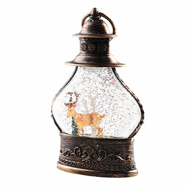 Jul Snöglobslykta, Cylinder Glitter Snöglob, Brons Jul Snöglober, Lykta med Julgran Snögubbe Dekor Style 4