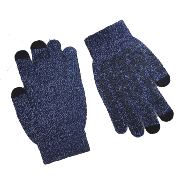Vinterstickade handskar med pekskärmsfingrar Slip-blå