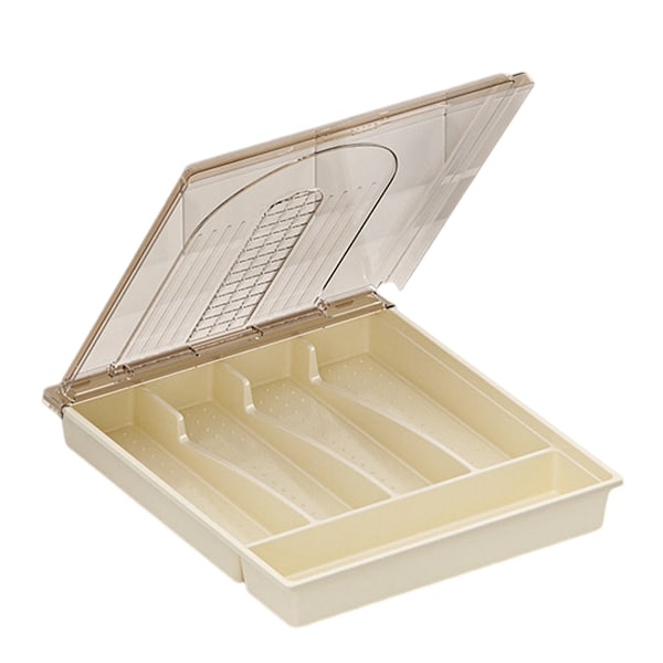 Bänkskiva Bestickhållare med Lock, Besticklåda i Plast för Låda, 5 Fack Bestickorganisatör Style 3