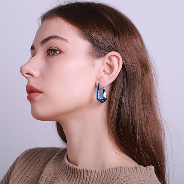 Statementörhängen i harts, färgglada kupolformade creoler för kvinnor, färgglad geometri Blue
