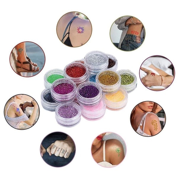 Tillfälliga glittertatueringar för barn, 24 stora glitterfärger Body Glitter Festival Party med 5 borstar 2 lim