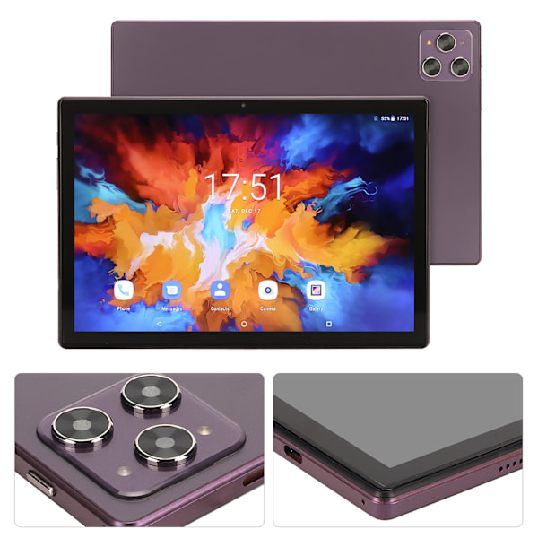 10.1-tums Tablet för Android 11 2.4G 5G WIFI 8GB 128GB Octa Core Processor Främre 8MP Bakre 20MP 8800mAh 4G Samtal Tablet Lila 100-240V EU-kontakt