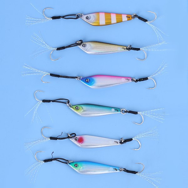 Super Glow Jigs för saltvattenfiske, Ultrastark blylegering, förstärkt ring och krokar, 6 st miljövänligt material, optimal balansering för långsam
