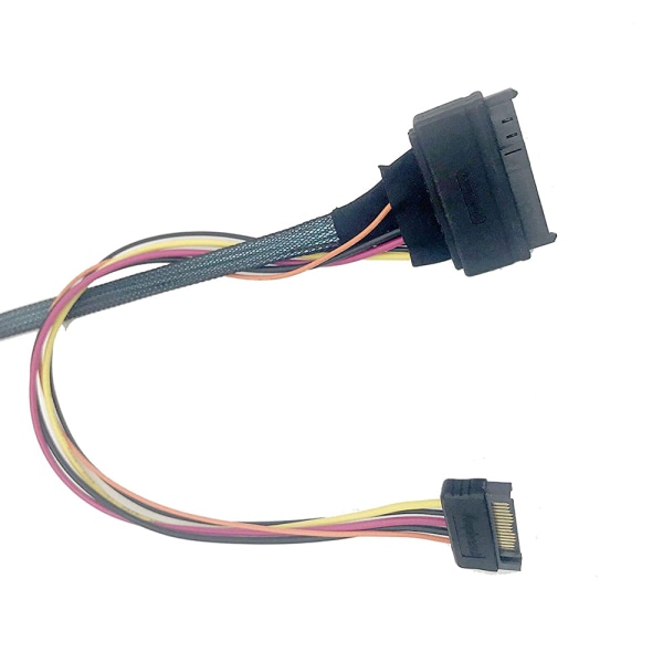 SFF-8643 till SFF 8639-kabel, 12 GB/s Mini SAS HD-kabel Intern Mini SAS SFF 8643 till U.2 SFF 8639-kabel med 15-stifts hon-SATA-strömkabel